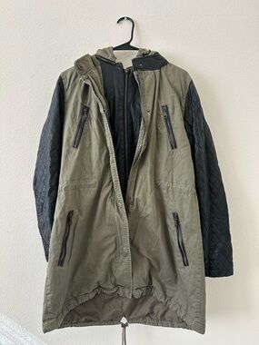 Victoria's Secret Olive Green Parka with Black Quilted Sleeves